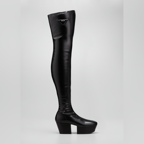 Prada Stretch Napa Over-The Knee Platform Boots - Picture 2 of 7